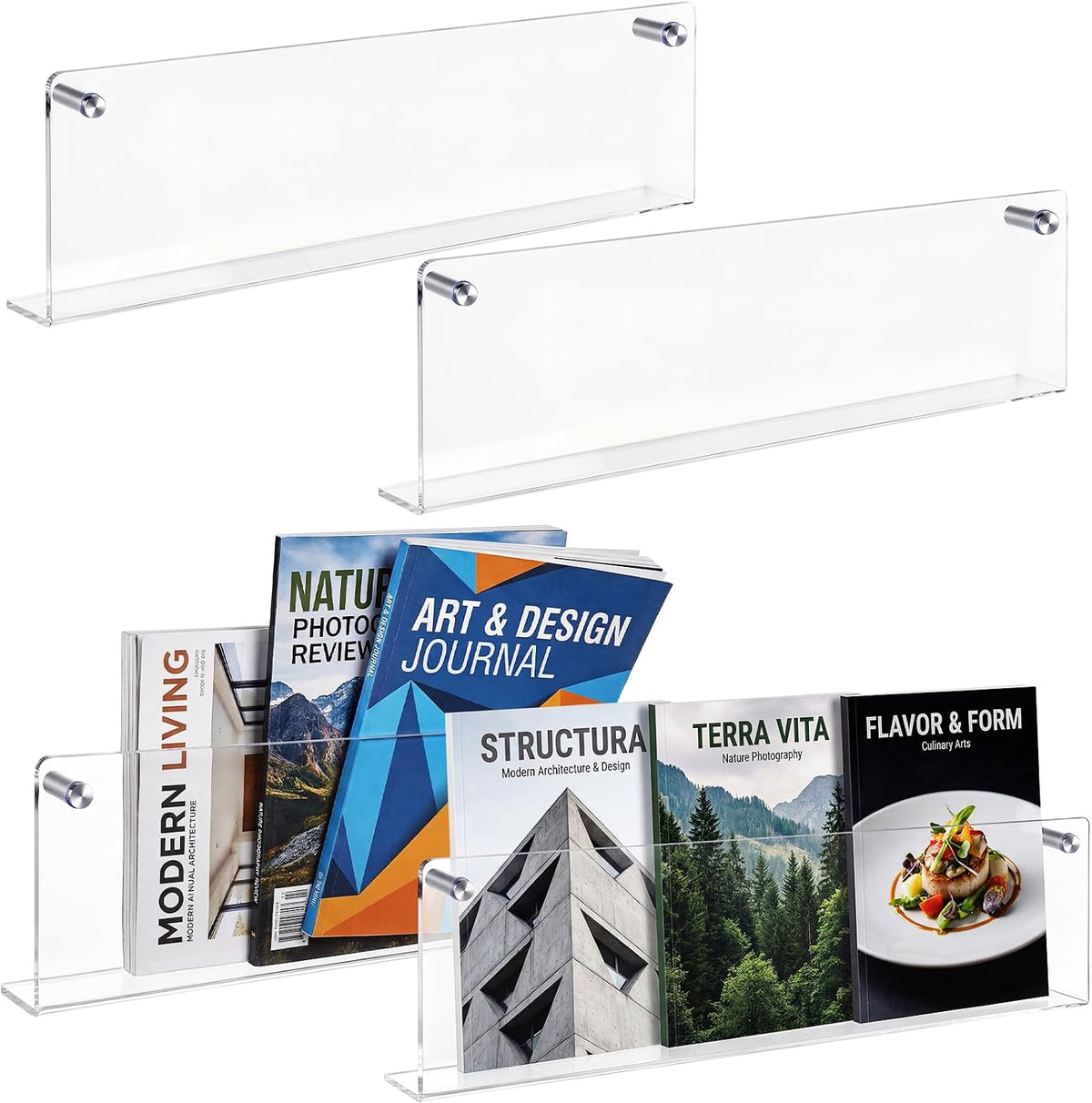 4 Pack Clear Acrylic Magazine Holder Wall, Brochure, 24 Inch