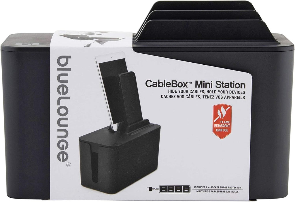 Bluelounge CableBox Mini Station Black Cable and Cord Management System - Small Surge Protector Included