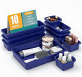 StoreHappily 10 PCS Drawer Organizer Set, 4 Size Makeup Drawer Divider Organizer With Non-Slip Pads, Interlocking Plastic Storage Bins for Office,Jewelry Vanity,Gadgets, Bathroom,Kitchen, Navy