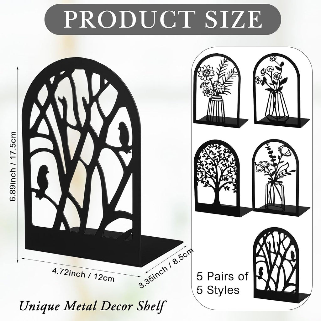5 Pairs Metal Book Ends for Shelves, School Decorative Bookends,Classic