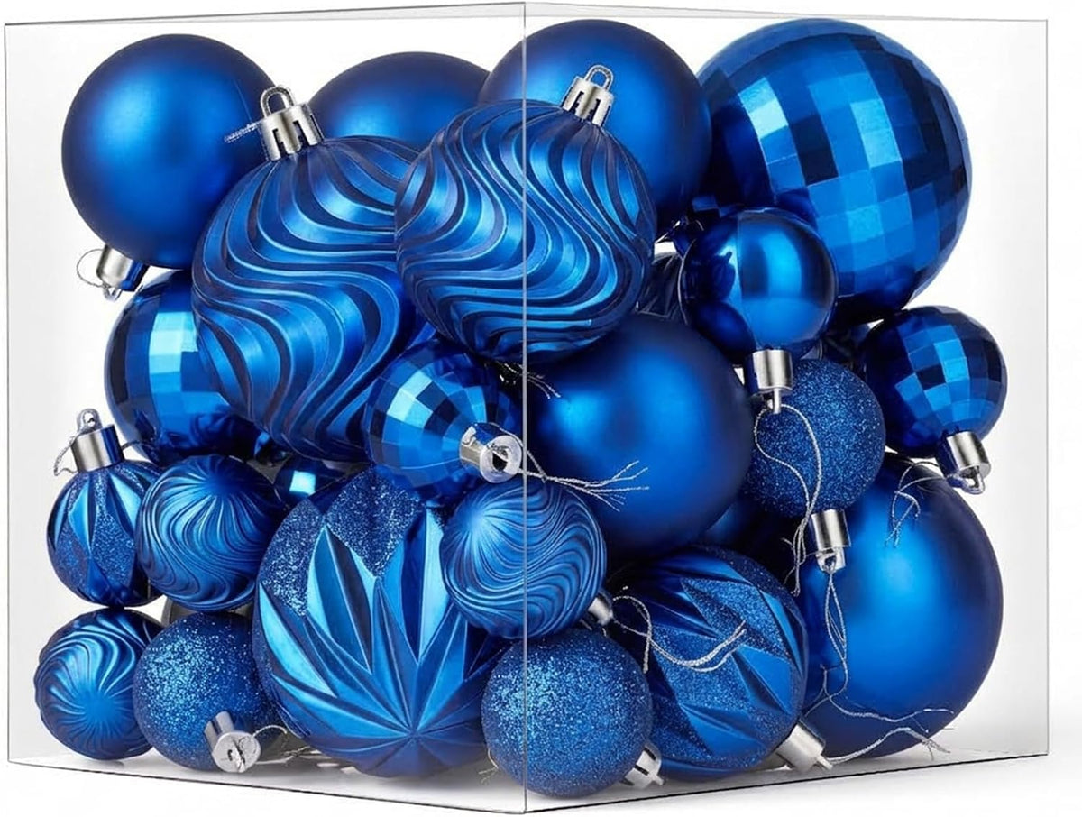 Brightown 36‑Pack Blue Shatterproof Christmas Tree Ball Ornaments Set
