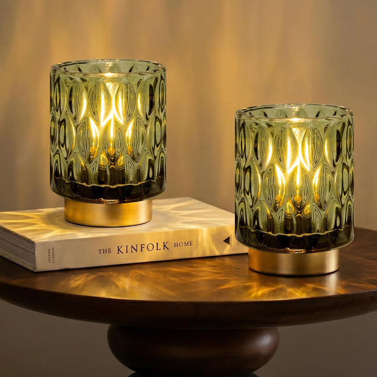 Battery Operated Table Lamp Timer, Small Cordless Lamps Decorative, 2 Green