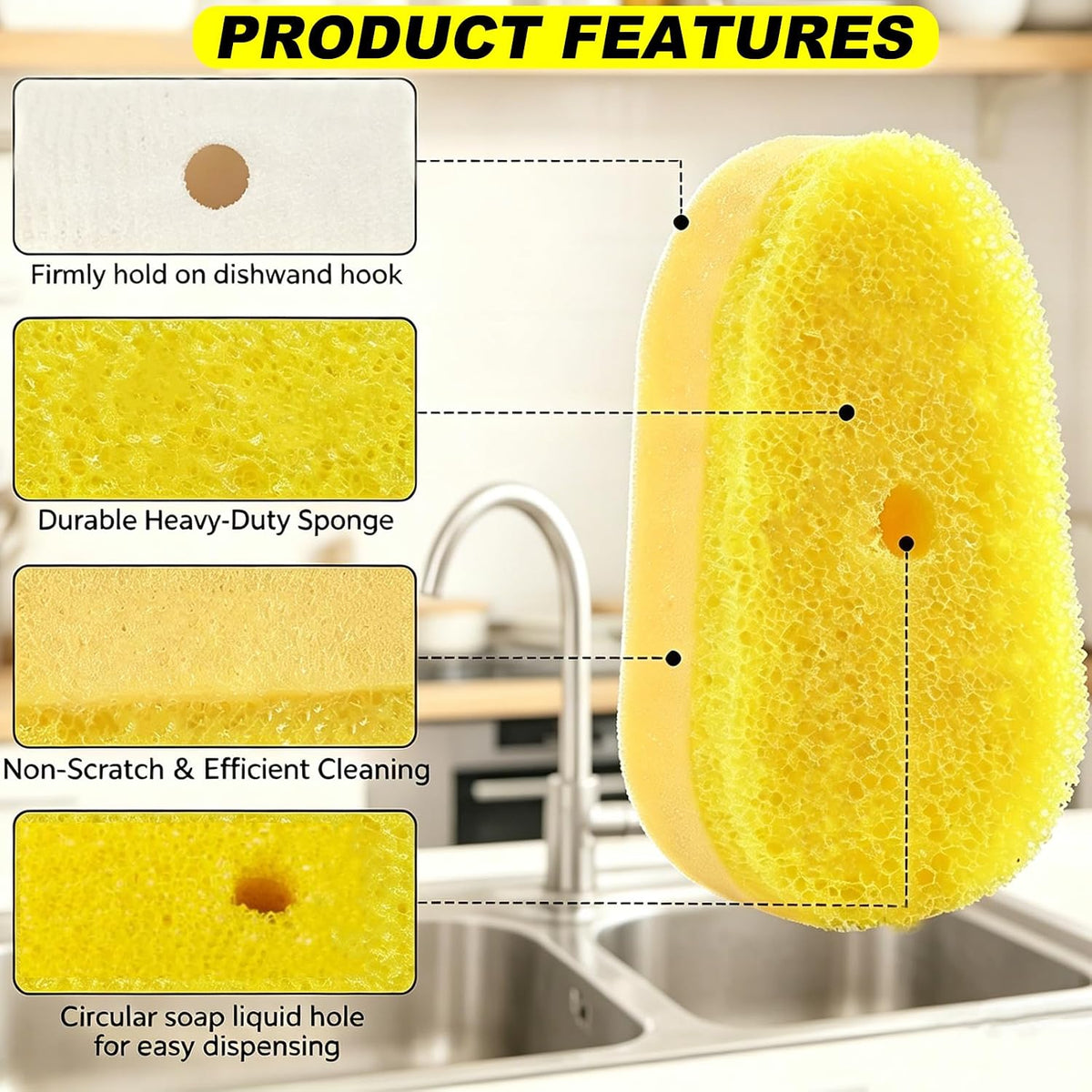 6 Pack Dish Wand Compatible with Scrub Daddy, Non-Scratch Rich Foam Sponges
