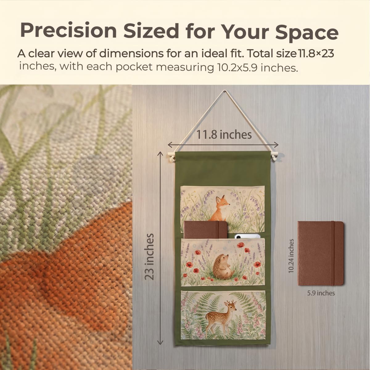 IAXIC Watercolor Forest Animal Canvas Wall Hanging Organizer with Pockets