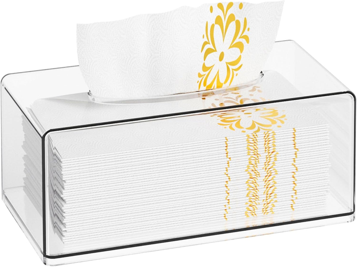 Cq acrylic Tissue Box Holder,Clear Tissue Box Cover Rectangle for Kleenex Tissue Cube Box,Napkin,Facial Tissue Dispenser Box Case for Countertop,Bathroom,Kitchen,Home,Office,10.2x5.5 Inch