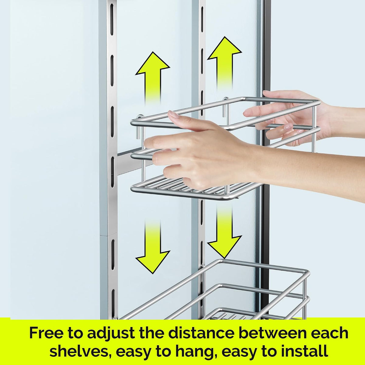 Orimade Over The Door Shower Caddy Adjustable 3 Tier Silver,Bathroom Hanging Organizer Shelf Rustproof with 4 Hooks,Shower Basket with Soap Holder and Suction Cup