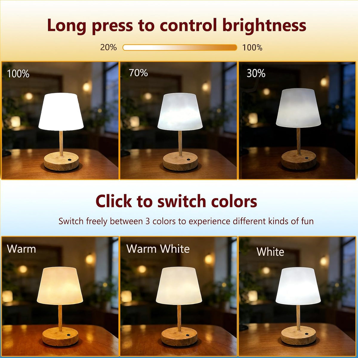 Rechargeable Table Lamp, Portable Shower lamp (Metallic Wood-2pcs)