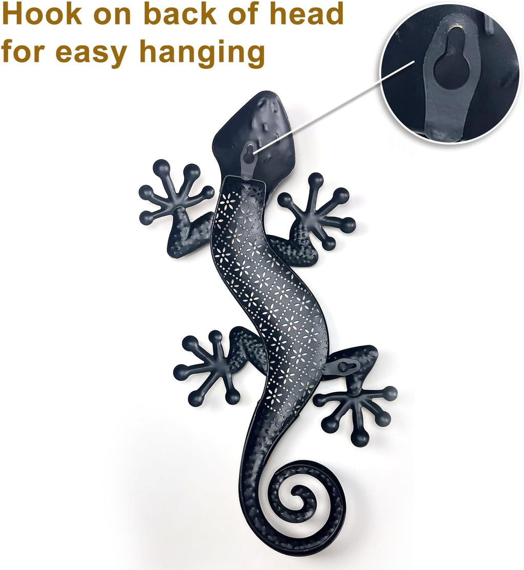 LIFFY Gecko Metal Wall Art Decor 2 Pack 15 Inch - Indoor & Outdoor Lizard Wall Art Hanging Sculpture for Home and Garden
