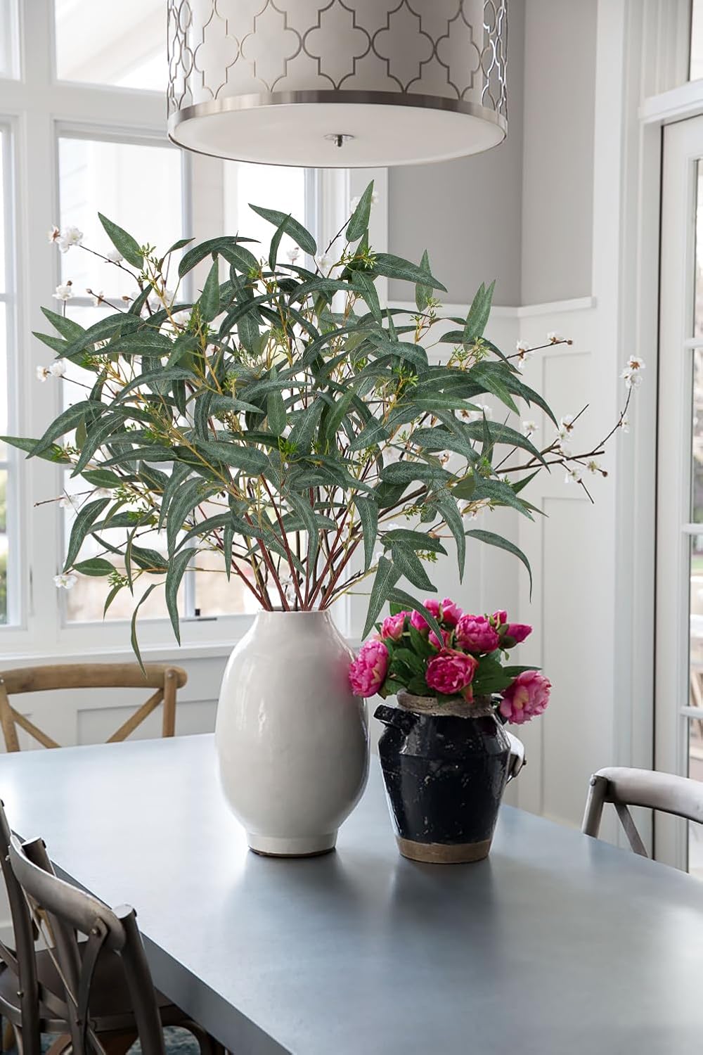 Faux Eucalyptus Stems Willow Eucalyptus Leaves 34” Long Fake Salix Leaves Artificial Greenery Stems for DIY Bouquet Arrangements Centerpieces Shower Decorations-Artificial Eucalyptus Stems-6pcs