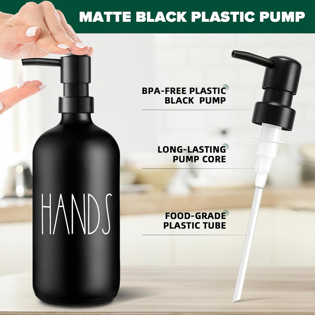 VIMERPA Hand Soap Dispenser, Matte Black Soap Dispenser for Bathroom, Glass Hands Liquid Dispenser with Plastic Pump, 17 Fl Oz Refillable Lotion Soap Bottle Container, Farmhouse Kitchen Decor