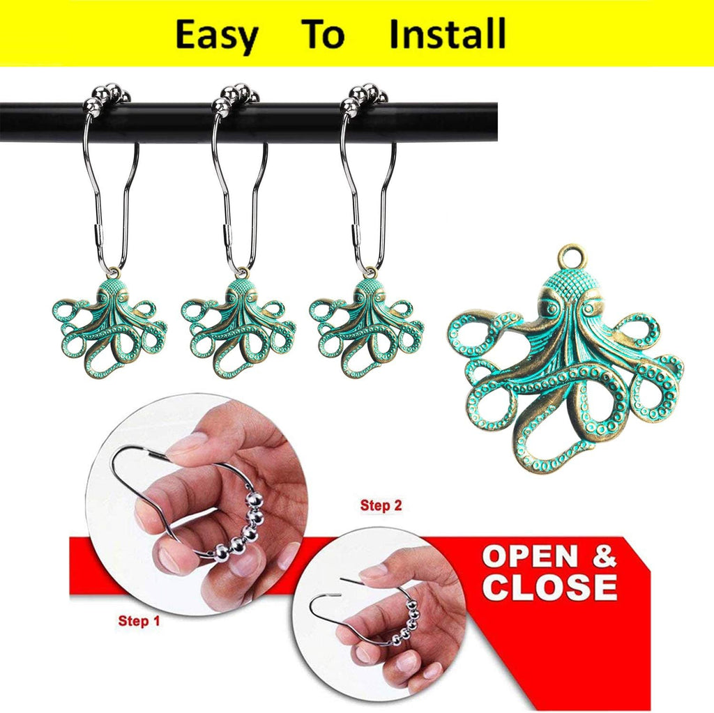 Set of 12 Octopus Shower Curtain Hooks Decorative Home Bathroom Stainless Steel Rustproof
