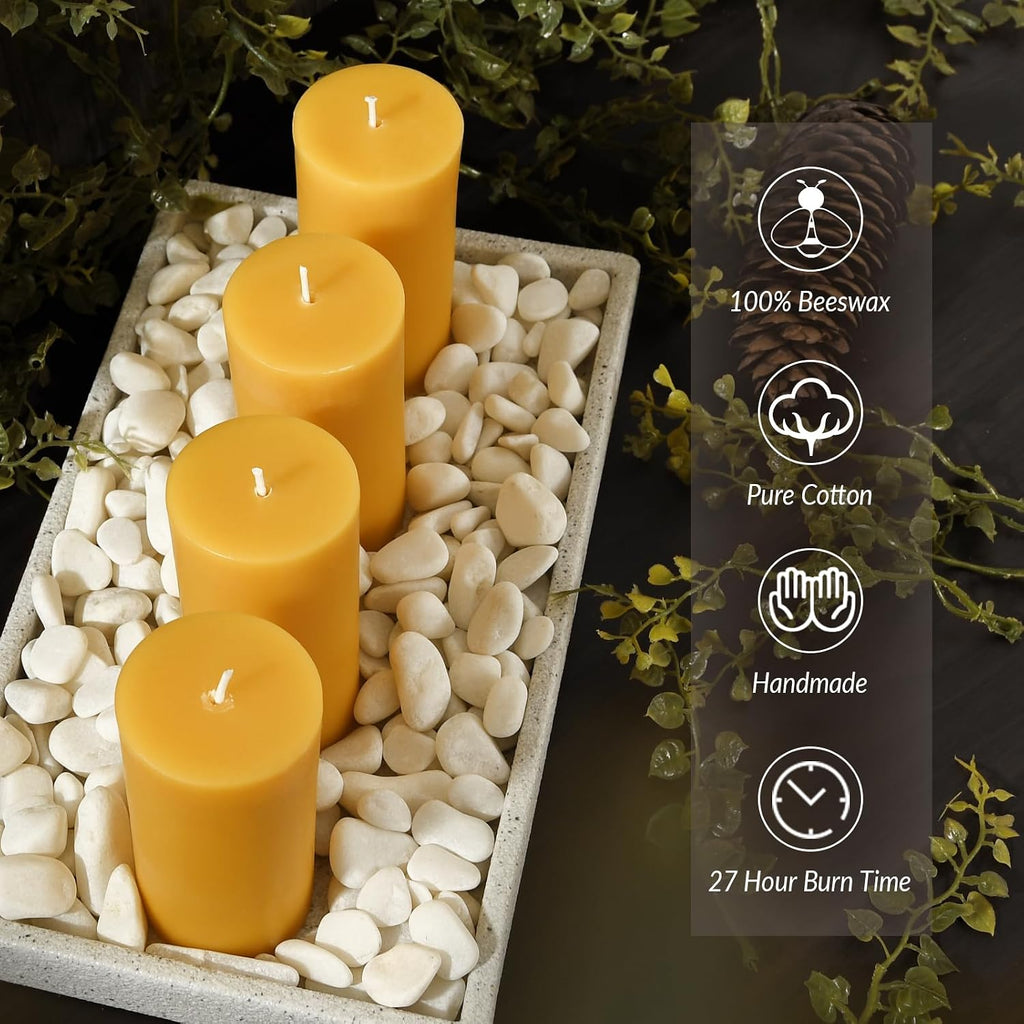 12 Pack 2 inch Thick Natural Beeswax Pillar Candle, 4 inch Tall - Yellow