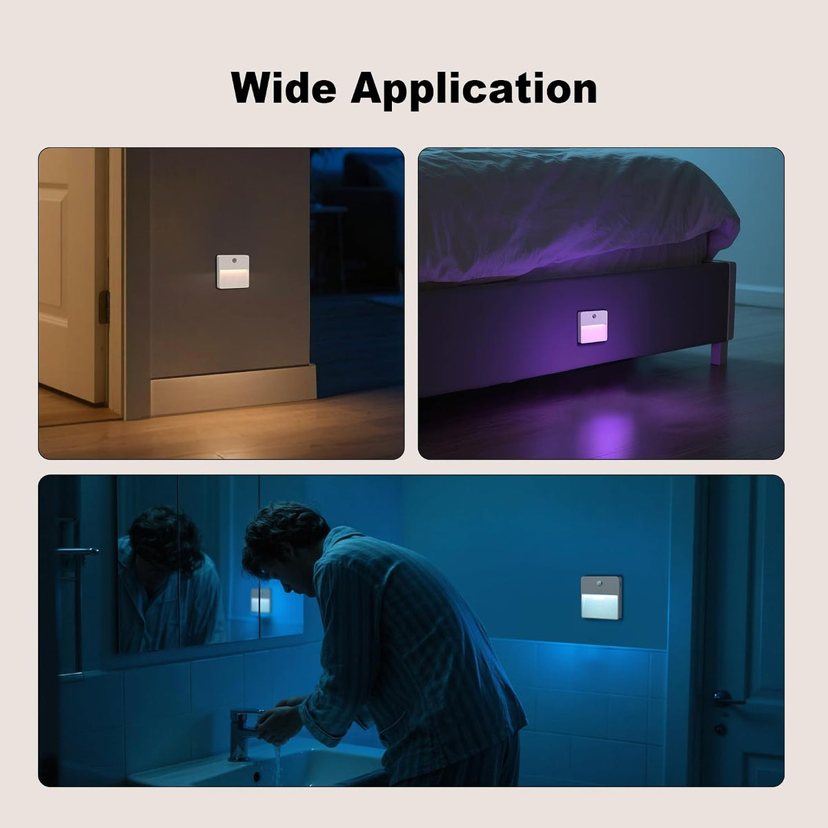 LED Night Light with Motion & Dusk Sensor, 2-Pack, Battery-Powered & Rechargeable, Multi-Color, Dimmable, for Bedroom, Stairway, Closet
