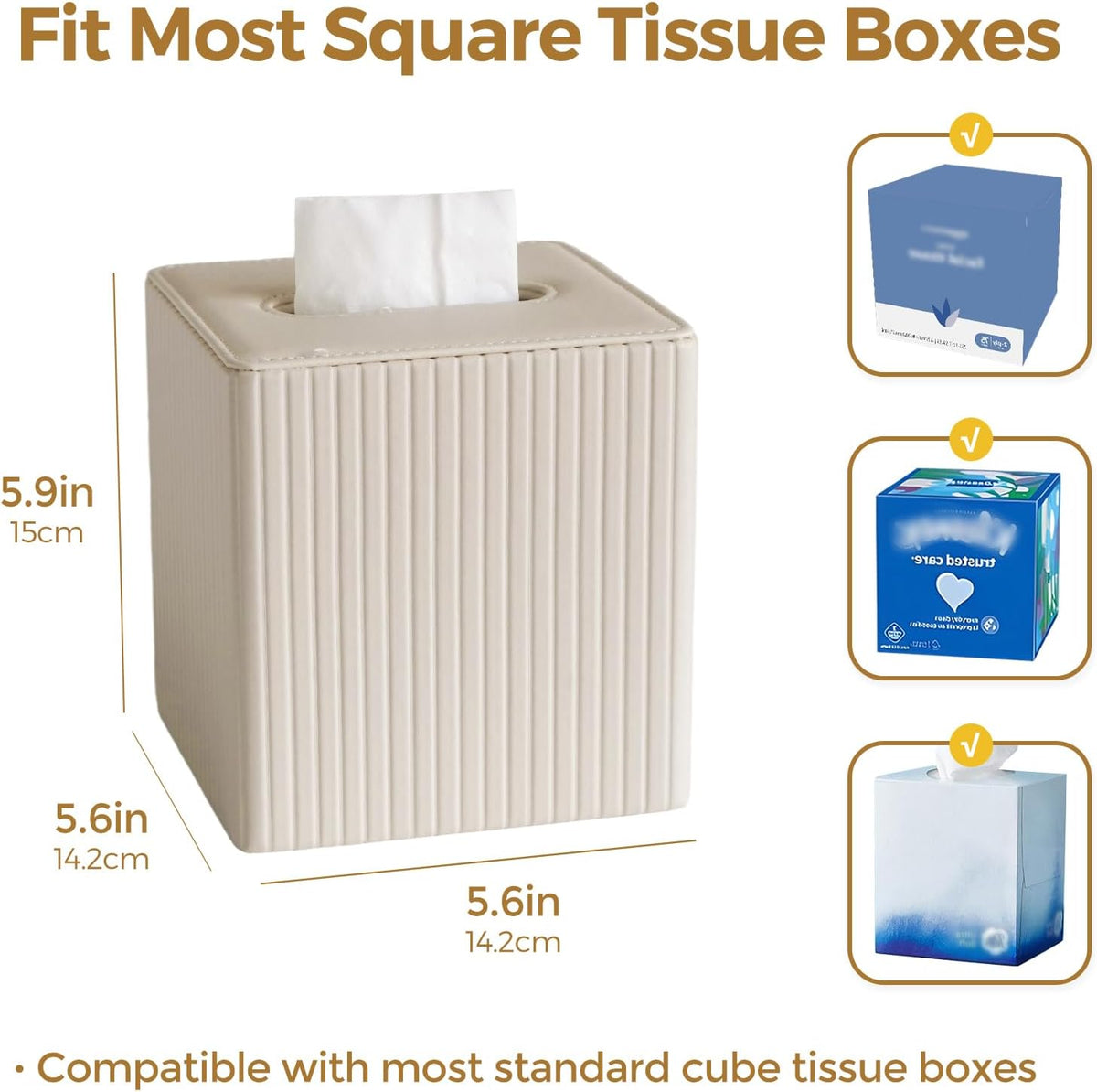 2 PC Leather Ivory White Tissue Box Cover, Square Tissue Box Holder Compatible with Kleenex for Bathrooms