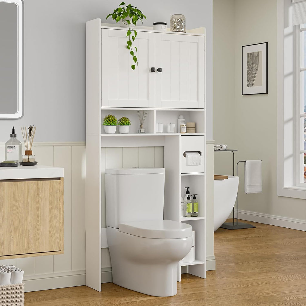 RRX Over The Toilet Storage Cabinet, Bathroom Above Organizer (Milky White)