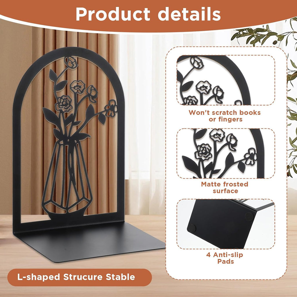 3 Pair Decorative Book Ends for Shelves, Metal Bookends, Heavy Duty Non-Slip Book Stopper for Heavy Books, Shelf Holder Supports for Home Office