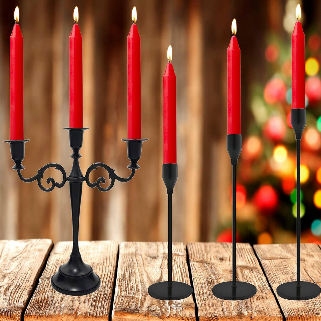4 pcs Red Set Taper Candle Candlesticks 7 ¾ (7.75 inch) Tall x 3/4 inch (0.75 inch) Diameter -for Dinner Table, Party or Wedding and Table Top décor. (4pc, Red)