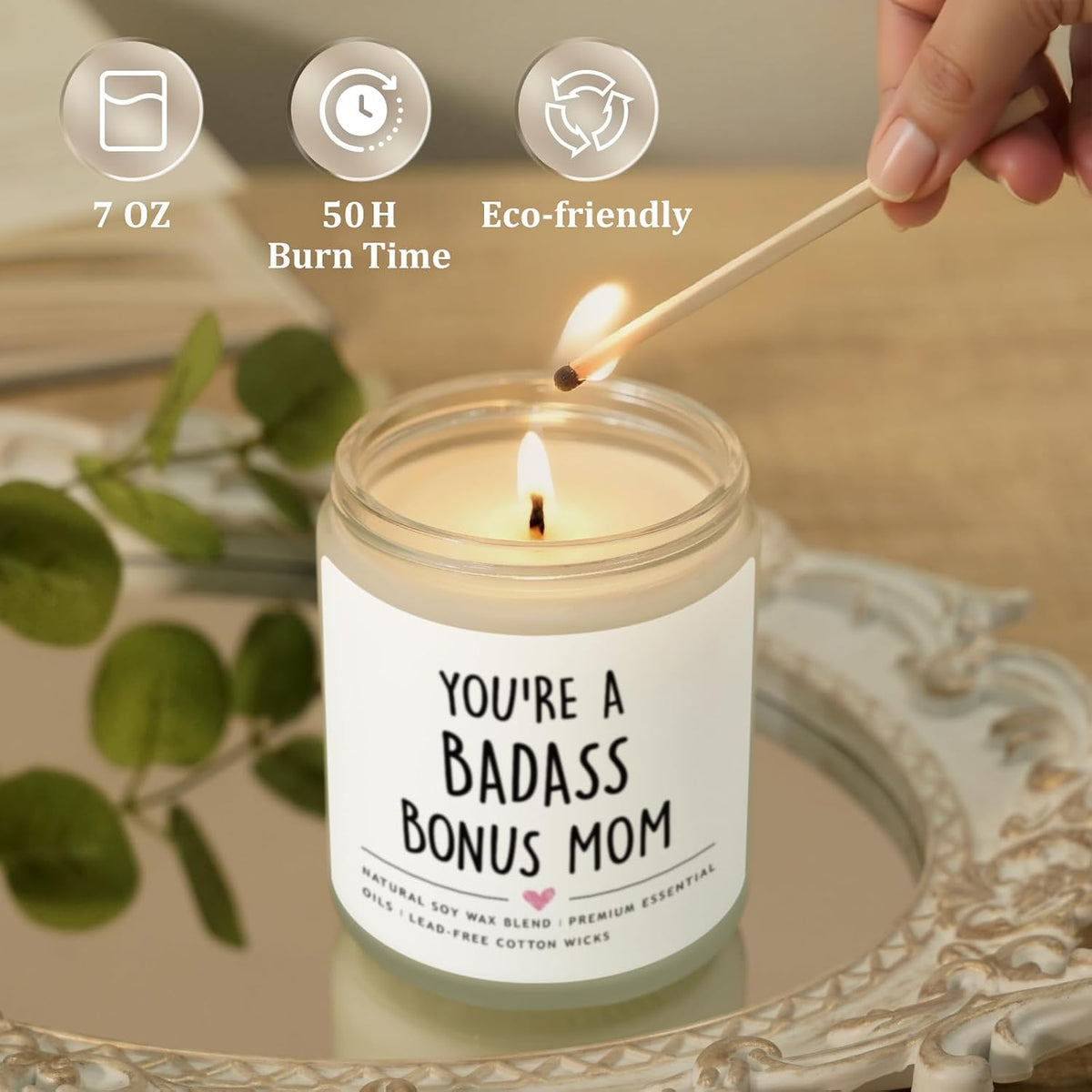 Bonus Mom Gifts from Daughter Son, Lavender Scented Soy Wax Candle