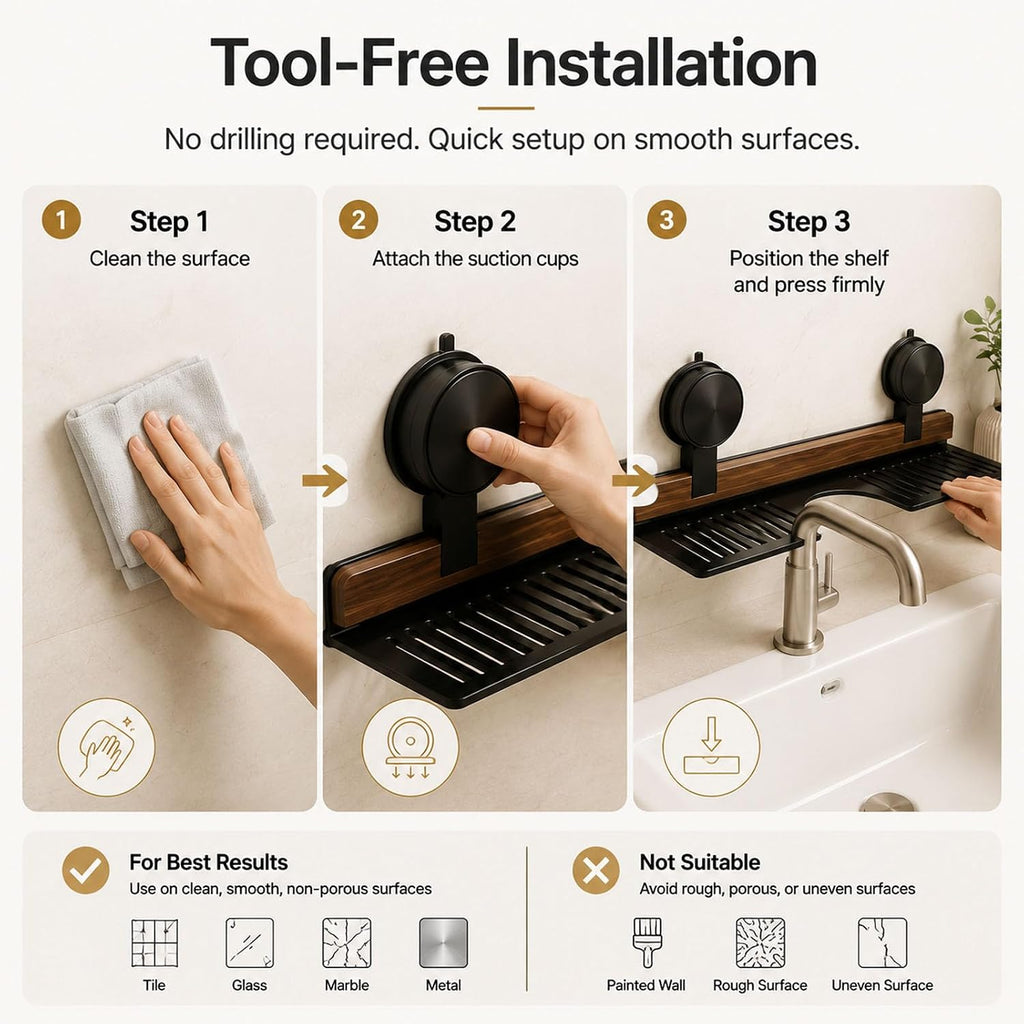 Bathroom Over Sink Shelf, 19.7 Inch No Drill Sink Organizer