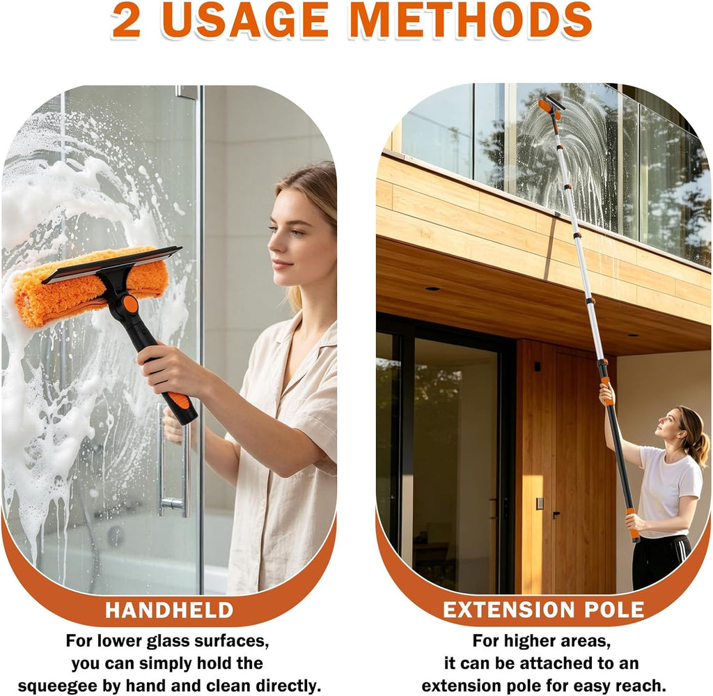 Buyplus 26Ft High Reach Squeegee for Window Cleaning Kit with 5 to 20 Foot Extension Pole, Extendable Window Cleaner Squeegee, Telescopic Window Washing Kit for Indoor/Outdoor High Window