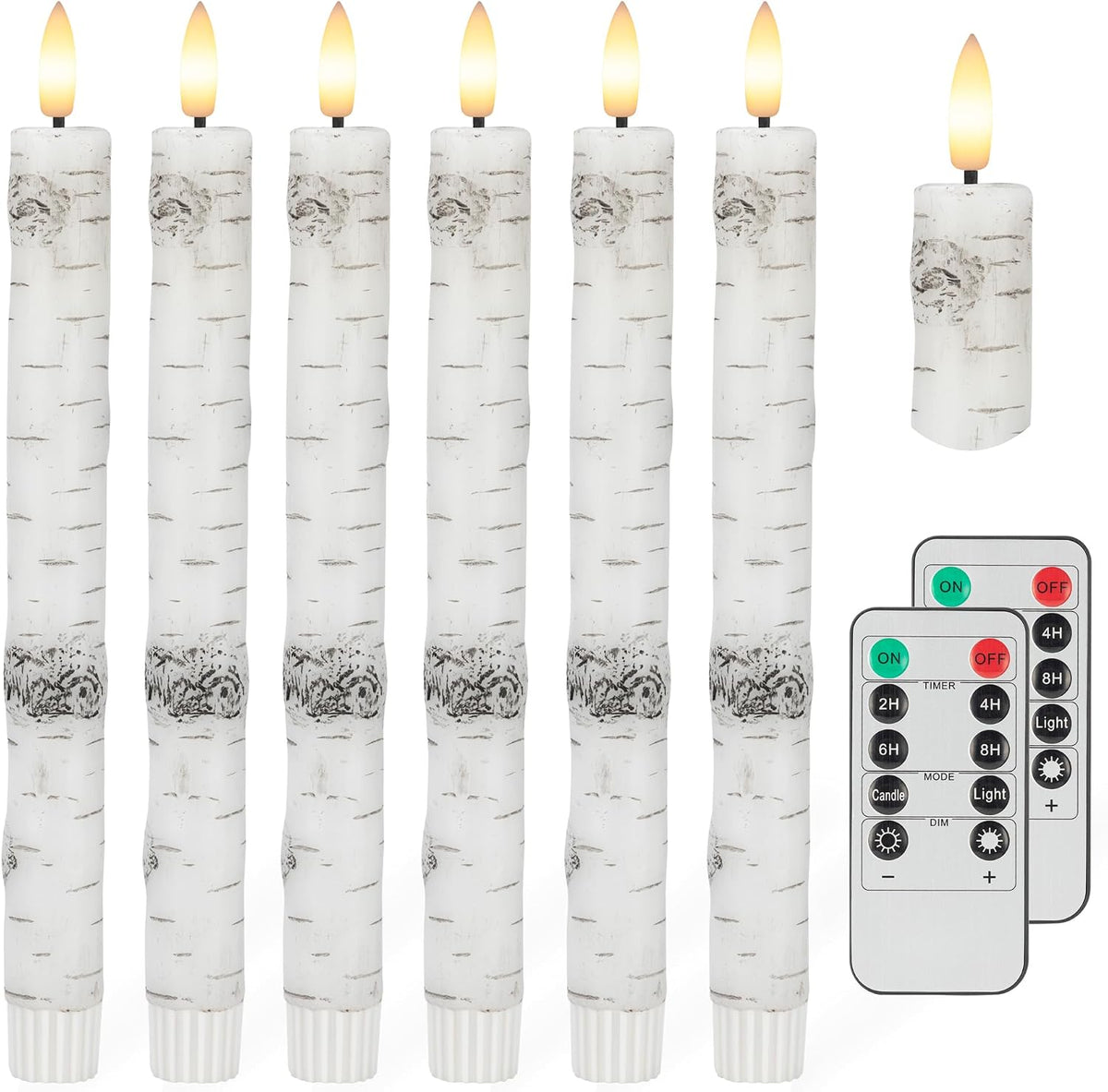 Birch Bark Flameless Taper Candles with 3D Wick, 9.6" Real Wax LED Candles