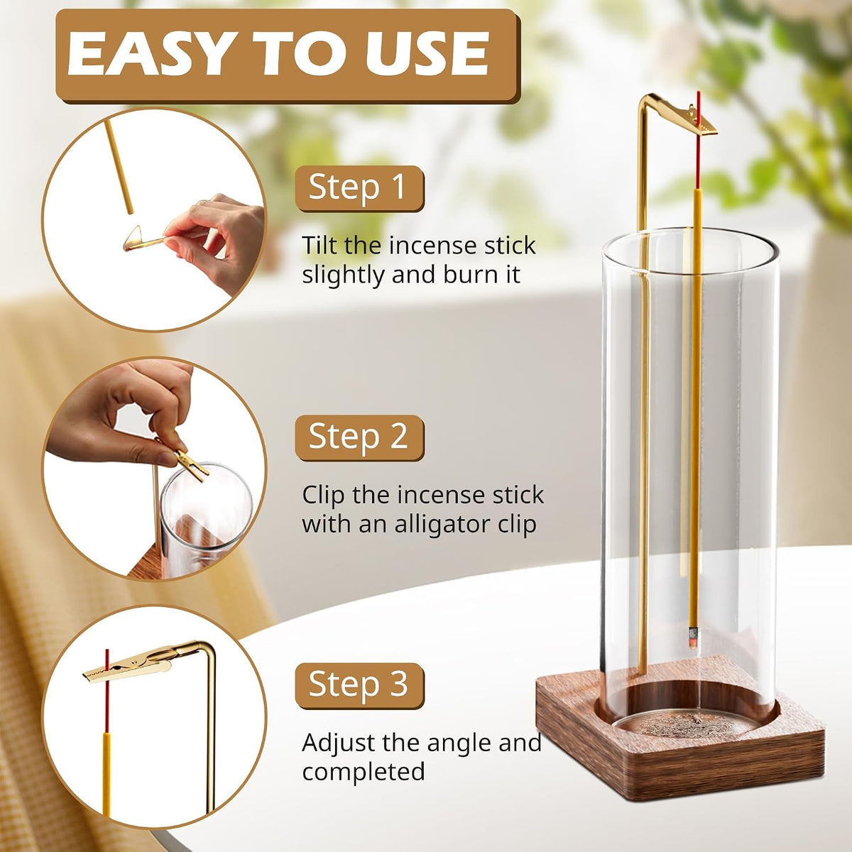 Incense Holder for Sticks, Insence-Stick Holder, Anti-Ash Flying No Mess Incense Burner, Incense Stick Holder with Glass Ash Catcher, for Yoga Spa Meditation Home Decor(4 Pack)