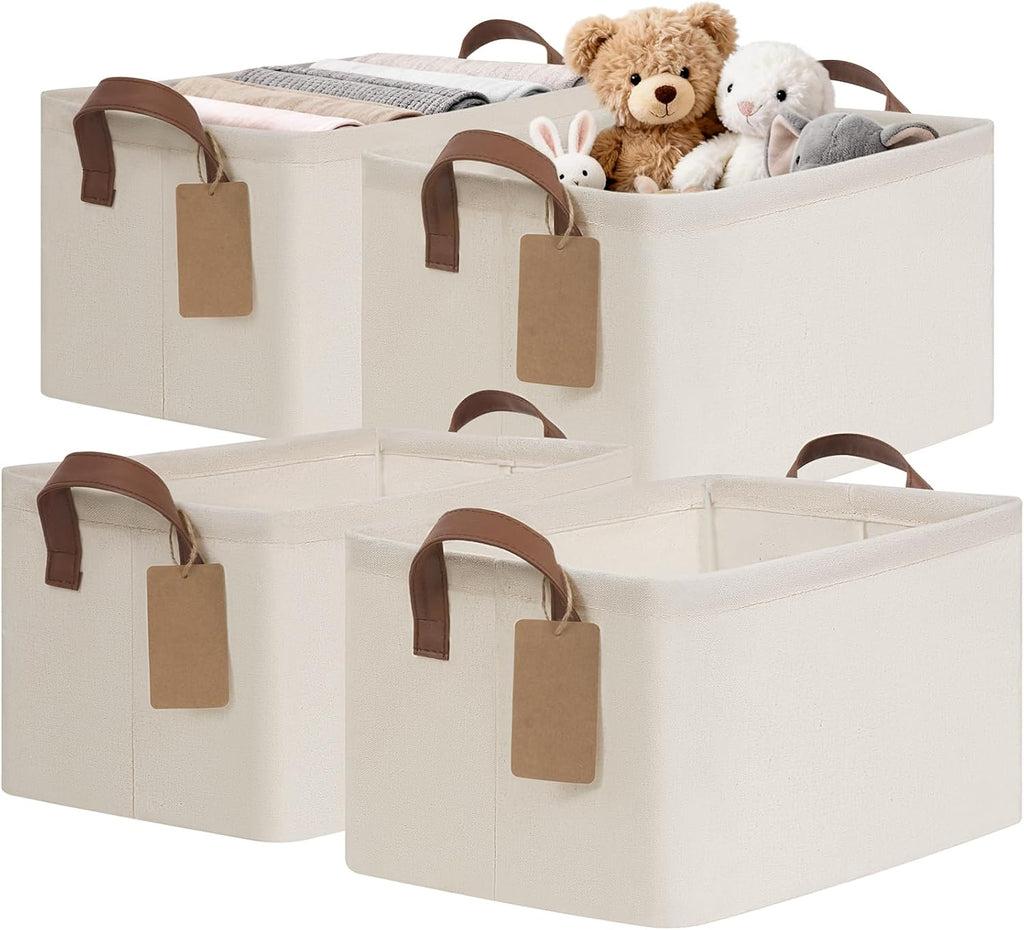 CHICVITA 4 Pack Fabric Storage Bins for Shelves, Metal Frame, 20L Beige