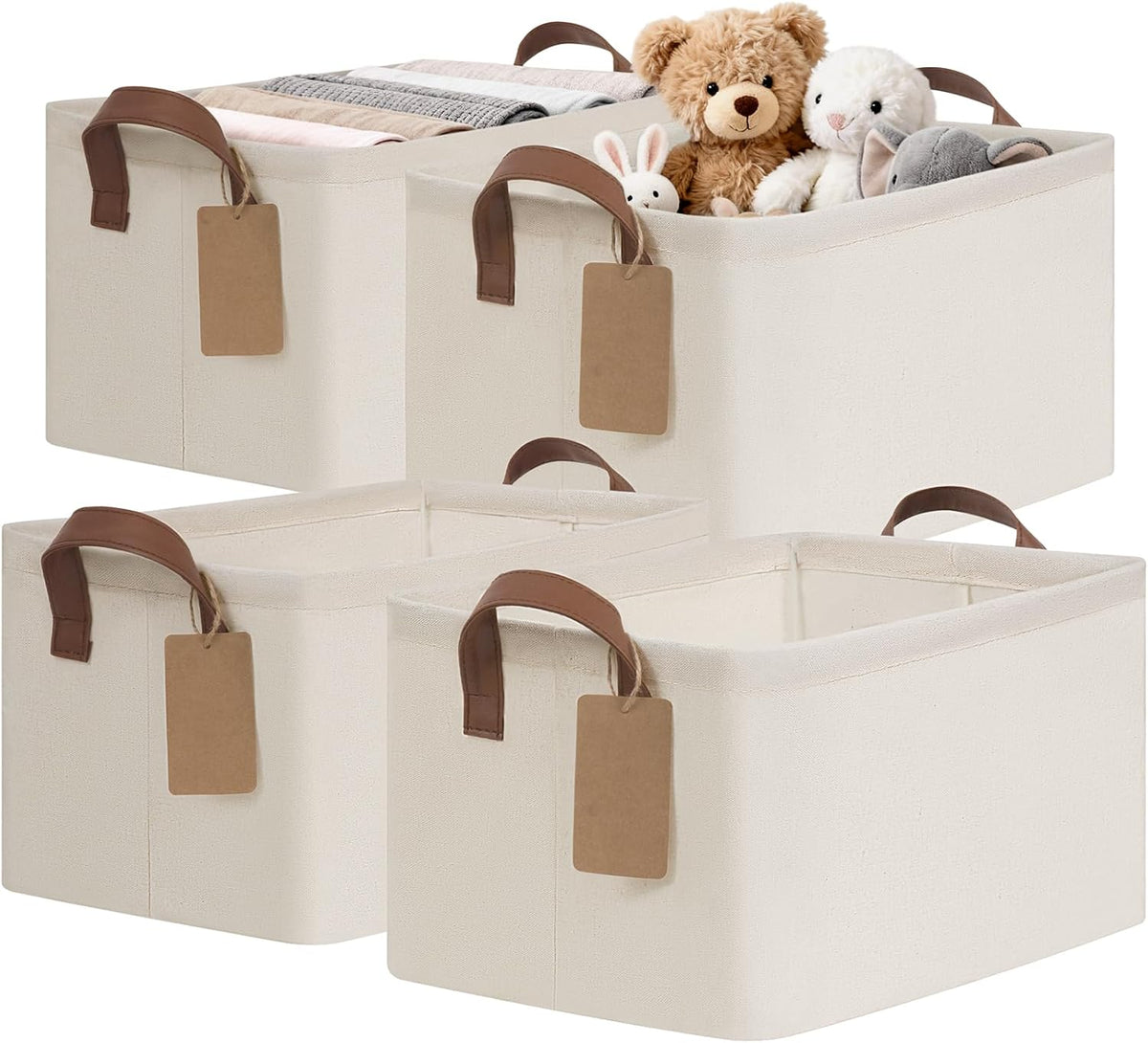 CHICVITA 4 Pack Fabric Storage Bins for Shelves, Metal Frame, 20L Beige