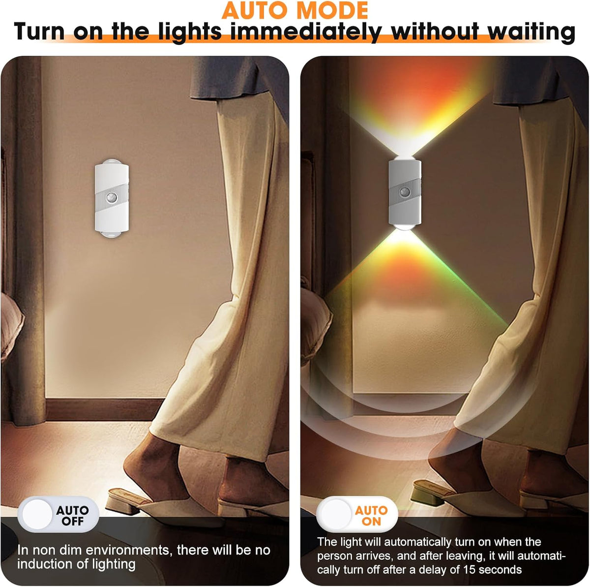 Motion Sensor Night Light,Smart LED Night Lights with Magnetic,Dimmable Night Lamp,8 RGB Colors,Portable Rechargeable Night Light for Indoor,Hallway,Bathroom,Stairway Christmas Decor White 2 Pcs