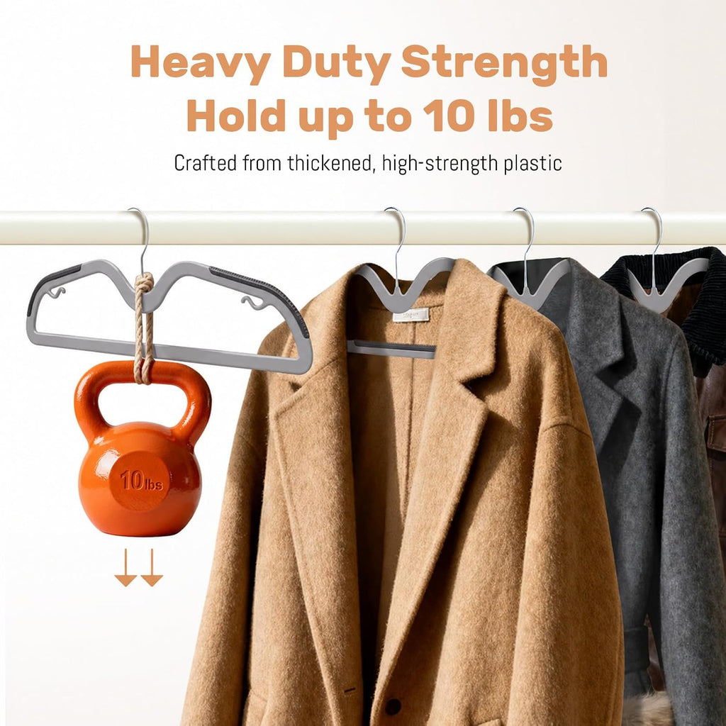 Sishynio 20 Pack Short Neck Plastic Clothes Hangers, Non-Slip Pads, Gray