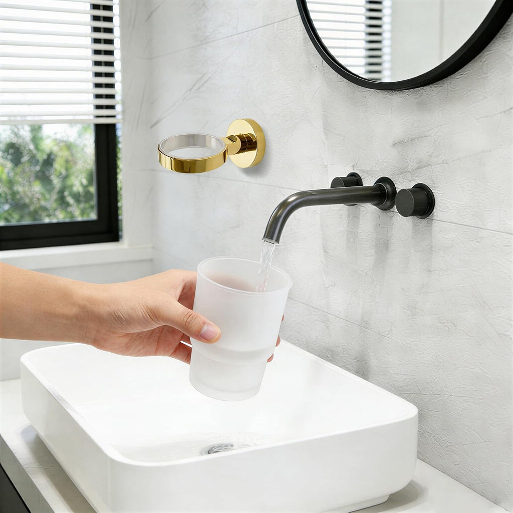 Toothbrush Holder with Frosted Glass Cup-Gold