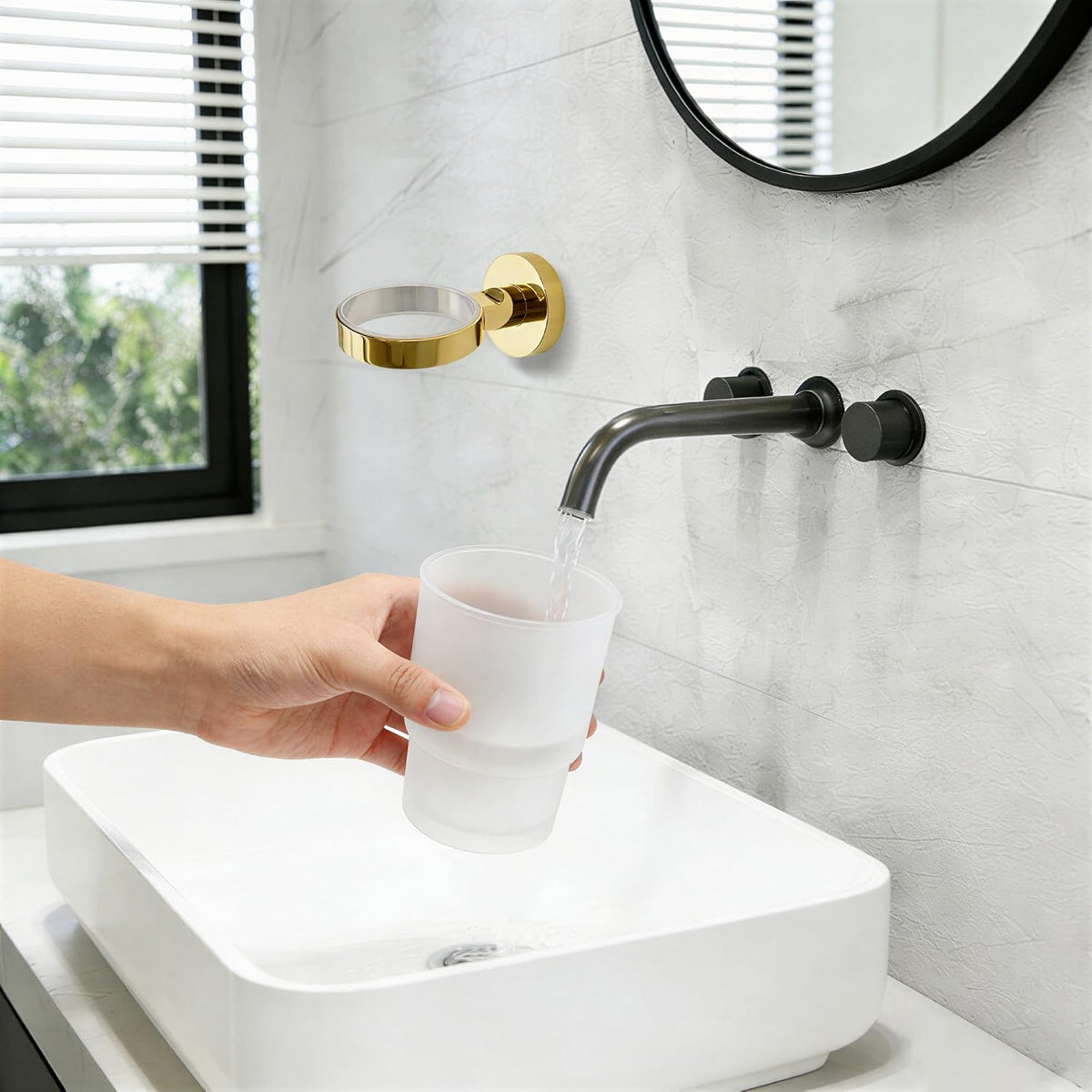 Toothbrush Holder with Frosted Glass Cup-Gold