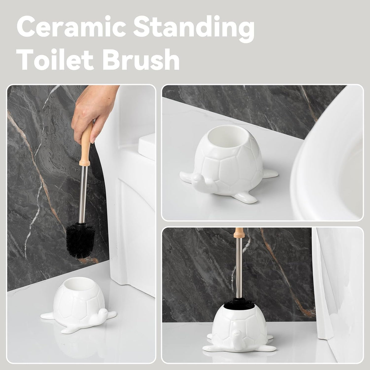 White Ceramic Turtle Base Toilet Brush and Holder Set Turtle Bathroom Brush