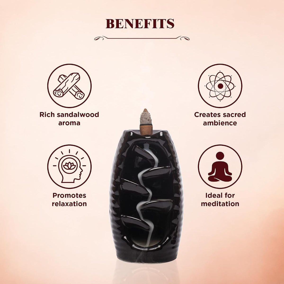 HEM Sandalwood Backflow Incense Cones – Pack of 40 Brown Cones | Long-Lasting Natural Aroma for Positivity, Cleansing & Relaxation | Wood Powder Aromatherapy for Stress Relief & Air Purification