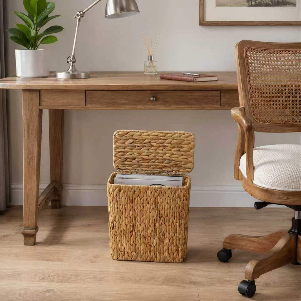 Coeusy Wicker Trash Can, Small Bathroom Trash Can with Lid, 3 Gallon