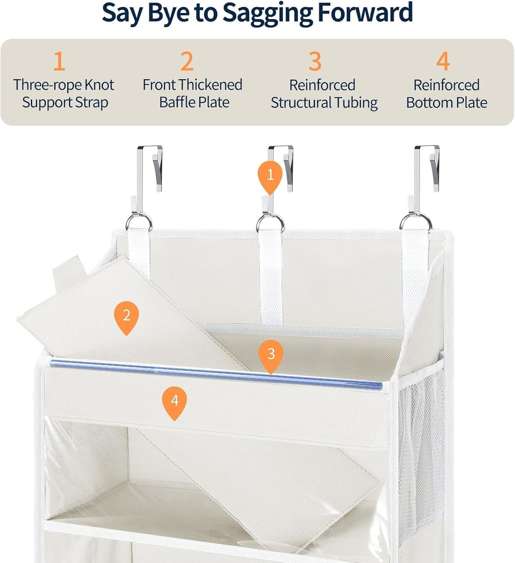 Yecaye Over the Door Organizer 6 Tiers, Heavy Duty Hanging Storage with 6 Large Clear PVC Pockets and 12 Side Pockets, 56lbs Capacity for Closet Door Bathroom Bedroom Nursery Dorm, Ivory White