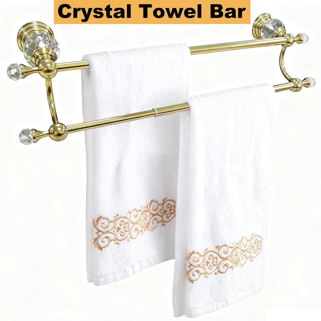 Gold Double Towel Bar, Adjustable Crystal Towel Racks for Bathroom