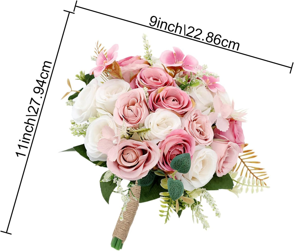 Wedding Bouquet for Bridesmaid- Hand Holding Flower Bouquet 7 Inch Artificial Flower Bouquet for Bride Party Ceremony Anniversary Decor - Dusty Pink & White