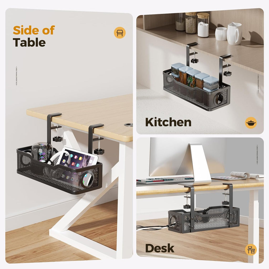 Cinati Under Desk Cable Management Tray, 13.4" Metal Cord Organizer, Black