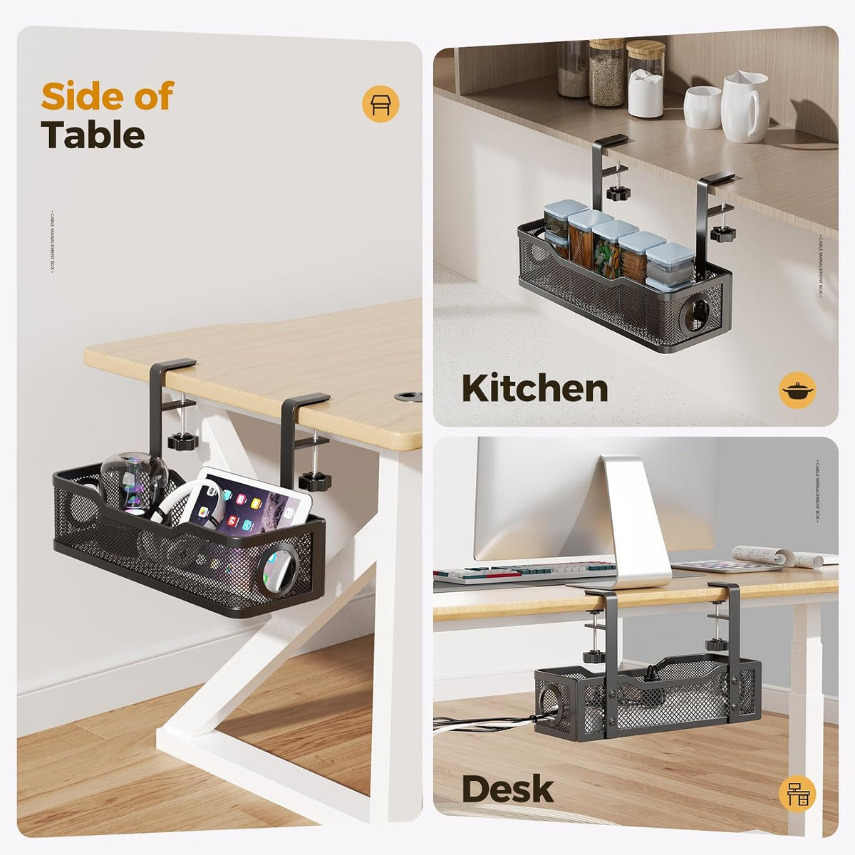 Cinati Under Desk Cable Management Tray, 13.4" Metal Cord Organizer, Black