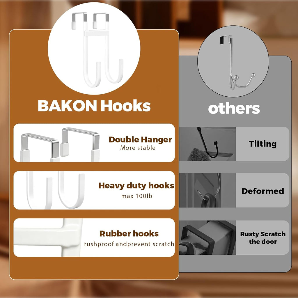 Over-the-Door Hooks, 4 Pack Heavy Duty Anti-Scratch Rubber Door Hangers for Hanging Coat, Towel, Bag and Key, Fit 1-3/8" Interior Doors, Perfect for Bathroom Bedroom and Kitchen, White