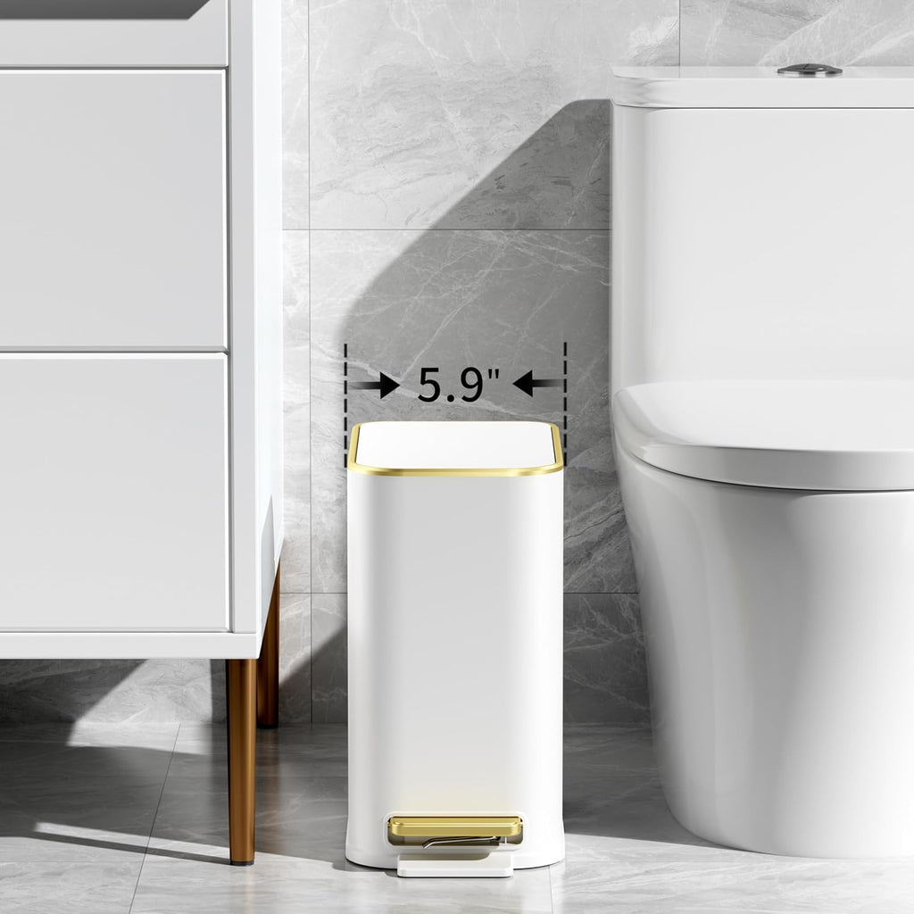 TIPGO Small Bathroom Trash Can with Lid, 5 Liters / 1.3 Gal, White