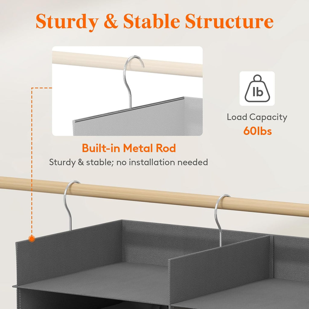 Lifewit 12 Sections Dual-Row Shelf Hanging Closet Storage Organizer, Gray