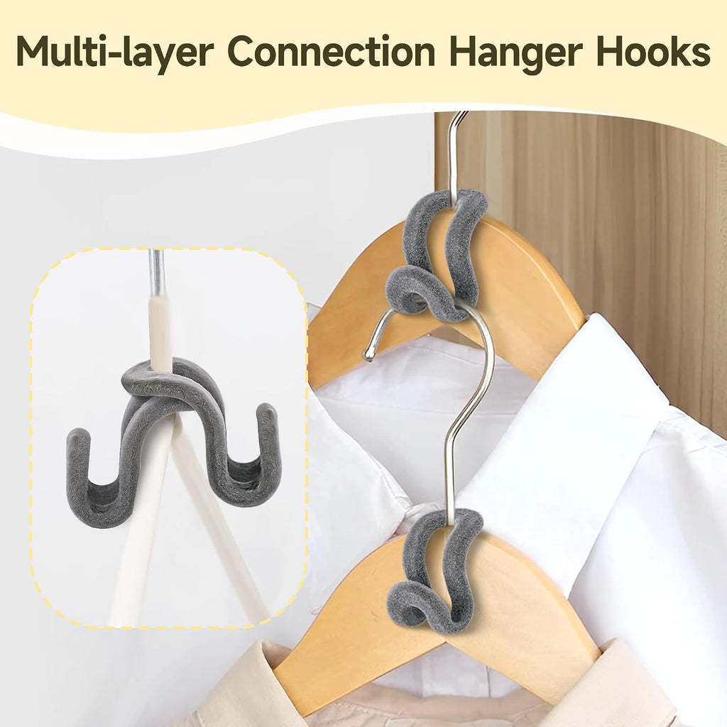 Mlici 60 Pack Velvet Space-Saving Hanger Connector Hooks for Closet, Gray