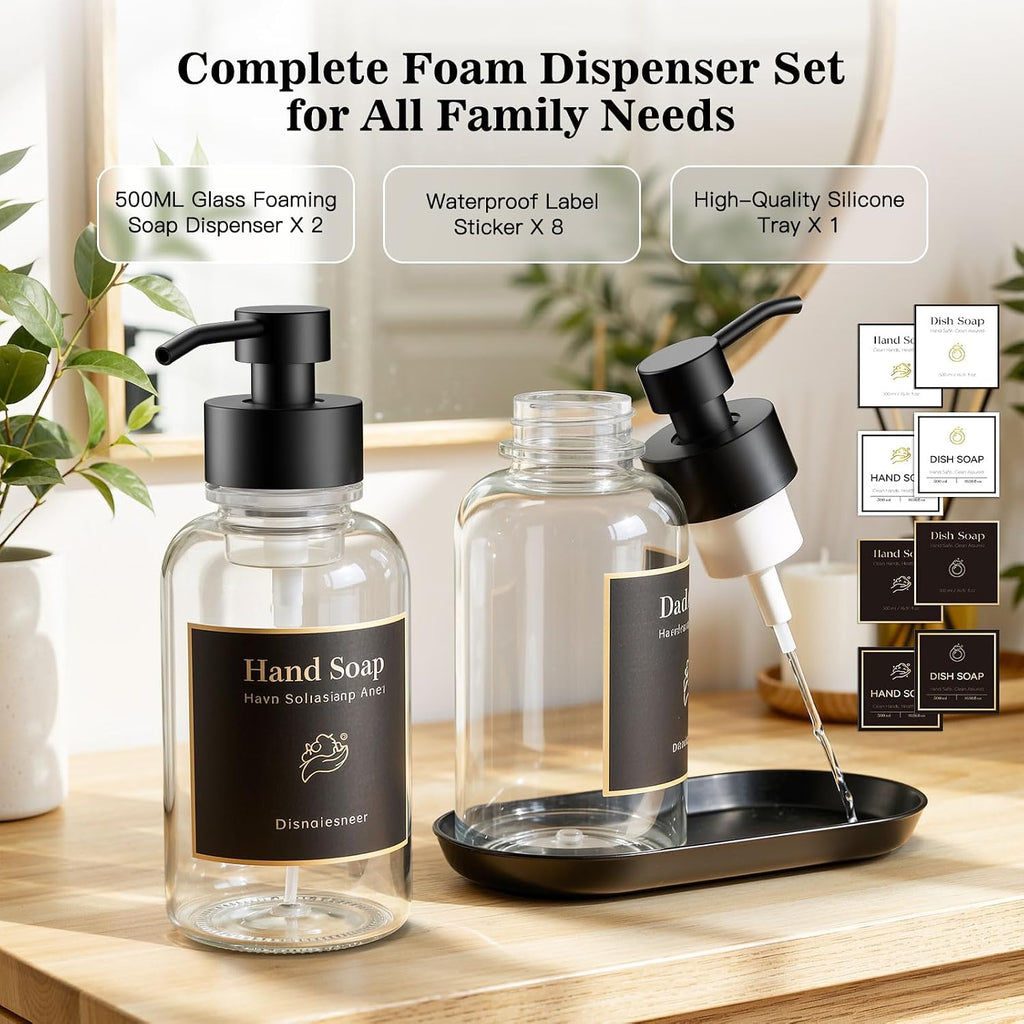 16.9 Oz Clear Glass Foaming Soap Dispenser, 2 Pack(Clear)