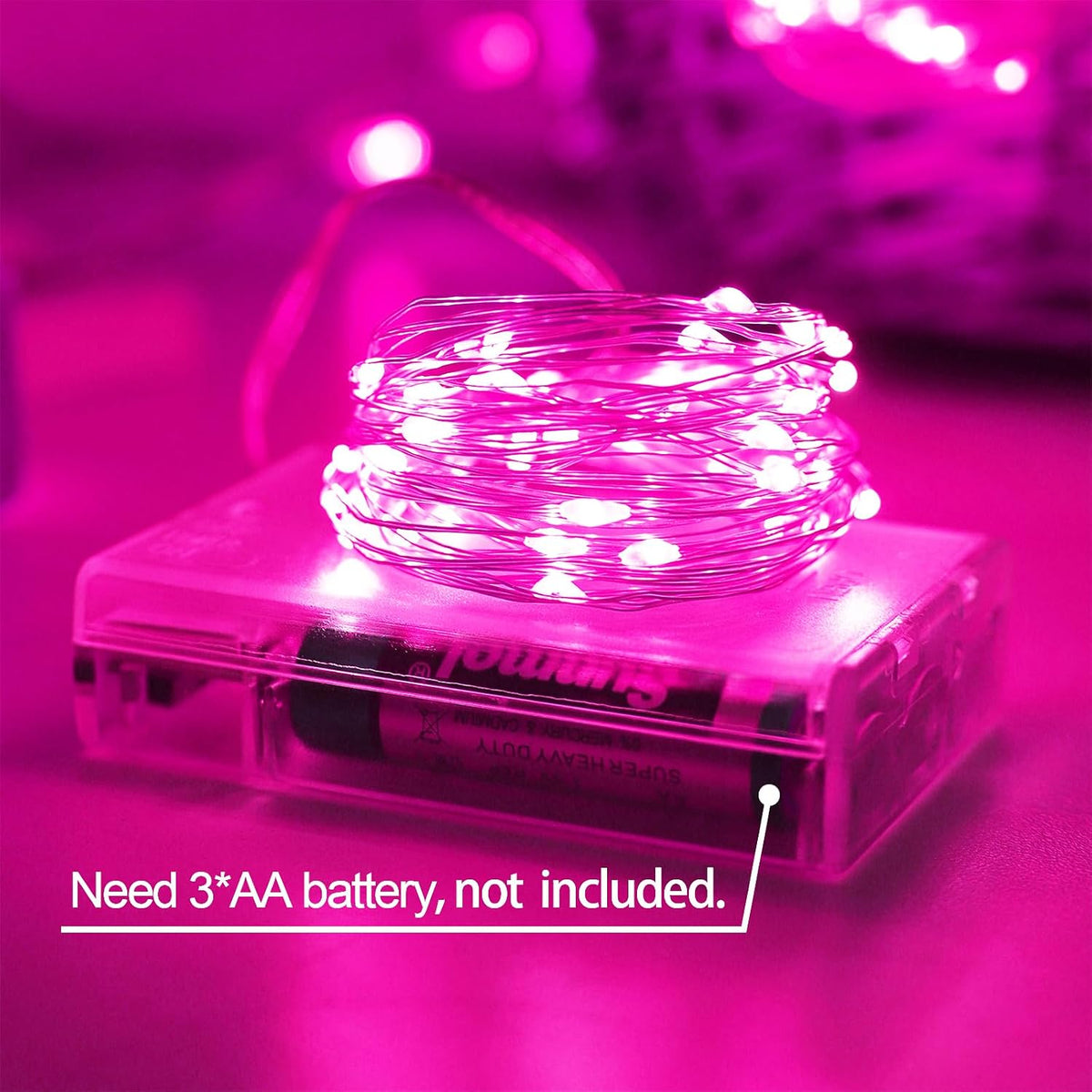 Christmas Pink Fairy String Lights Battery Operated Powered 50Led