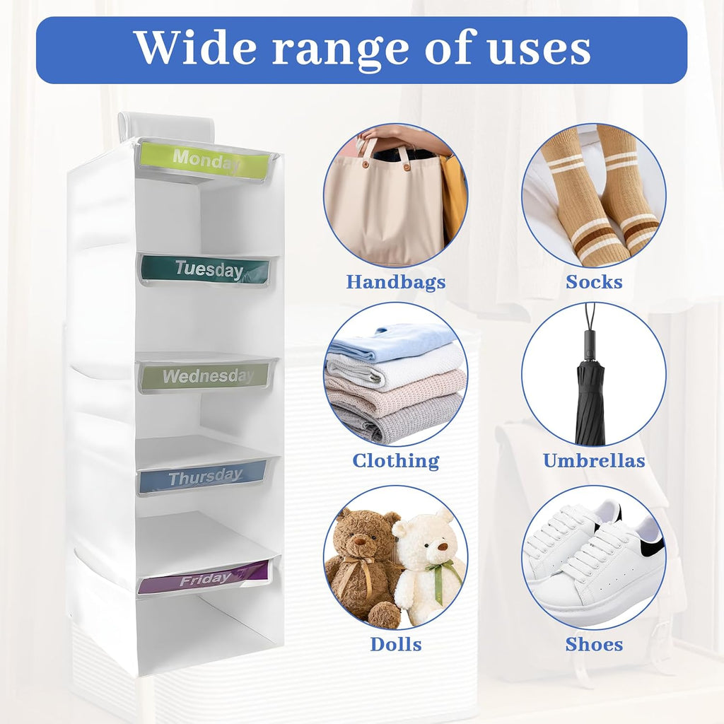 5-Shelf Weekly Clothes Organizer for Kids (White)