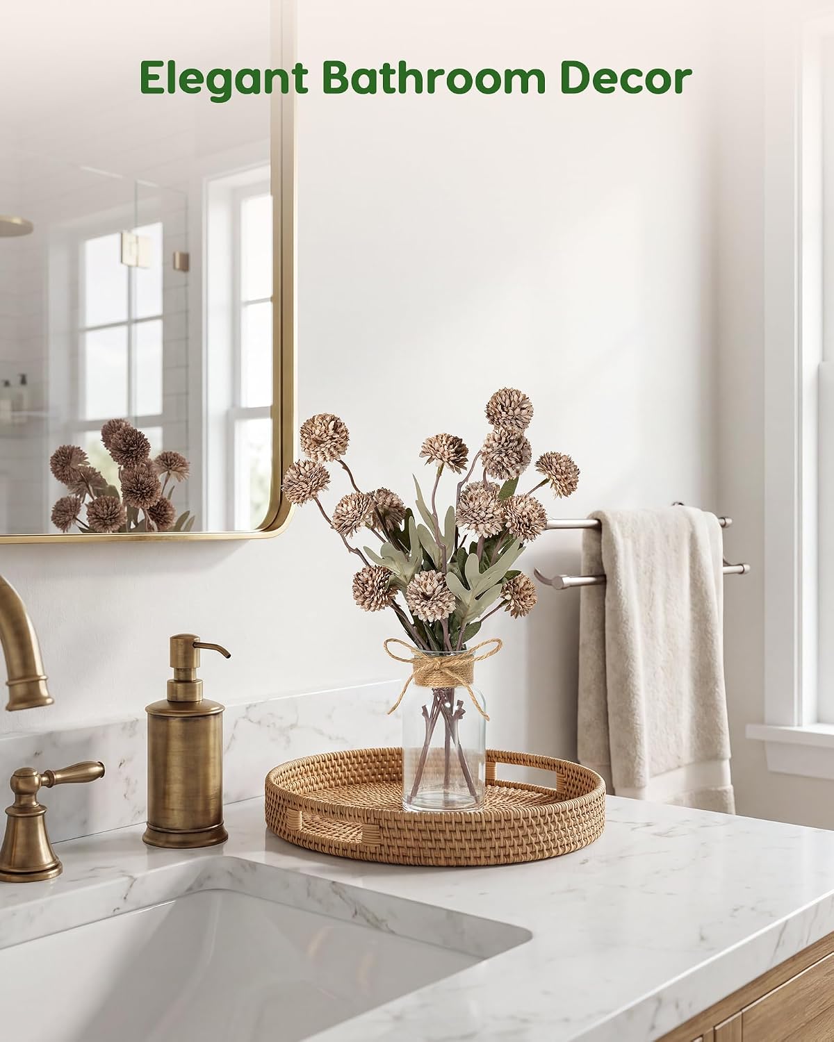 Velener Brown Faux Silk Mums Fake Flowers in Vase With Faux Water, Fake Plants Artificial Flowers For Home Decor Kitchen Bathroom Farmhouse Living Room Coffee Table Small Centerpieces For Table 1 Pack