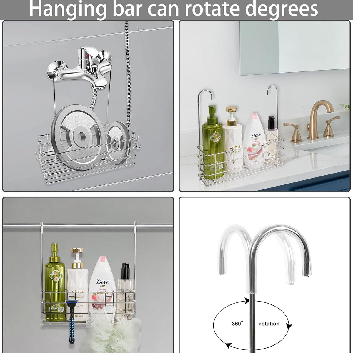 1-Tier Shower Caddy Hanging Shower Rack with Hooks Over Door 2-PK