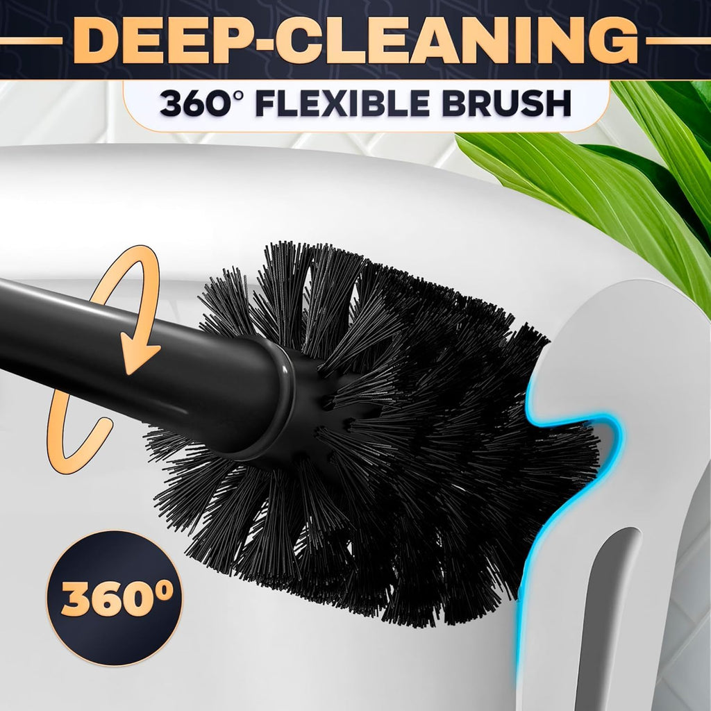 2-in-1 Black Toilet Brush and Plunger Set with Holder, 6.4×5.5×17.1 in